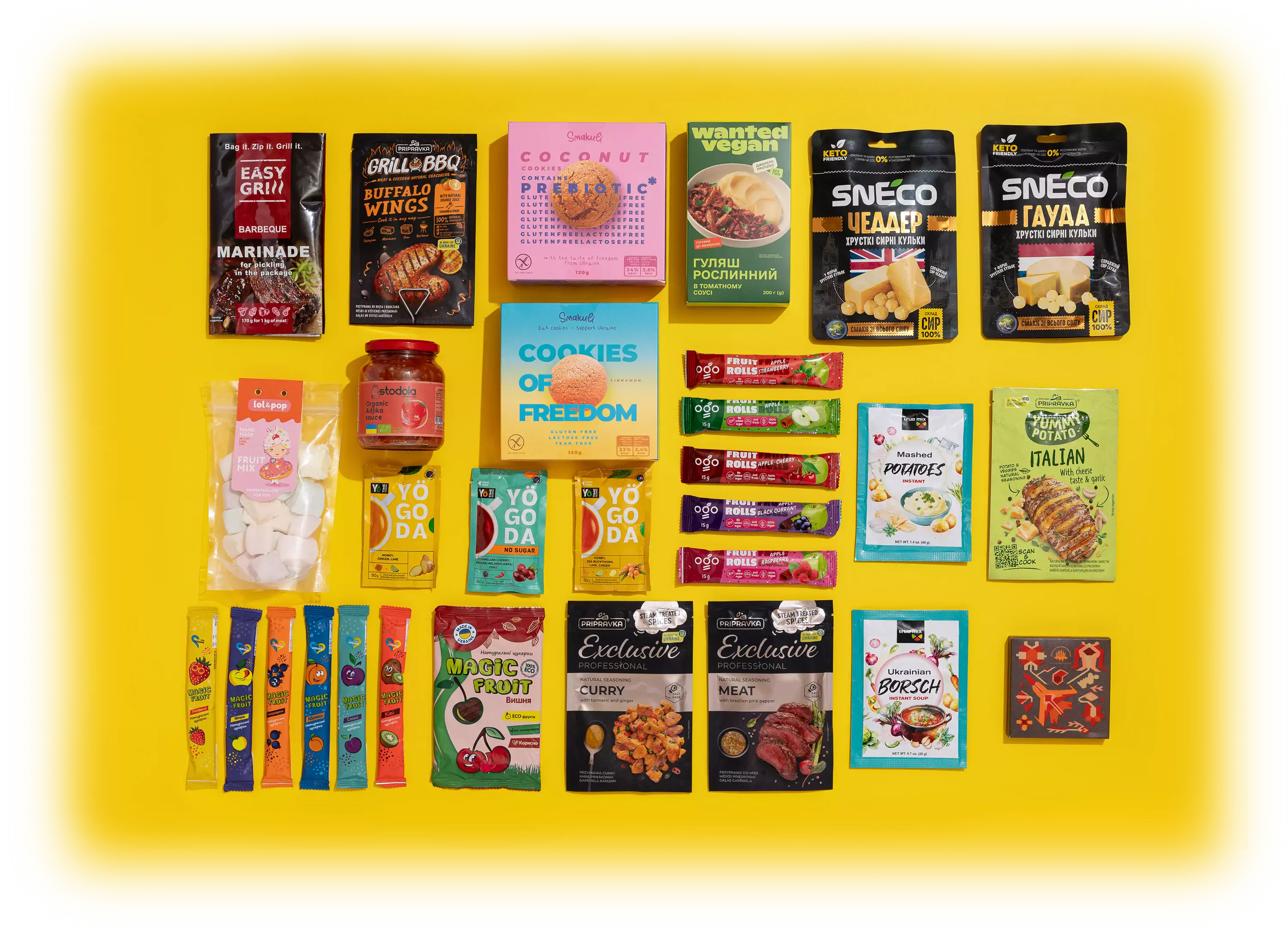 All 29 treats that will be inside the box